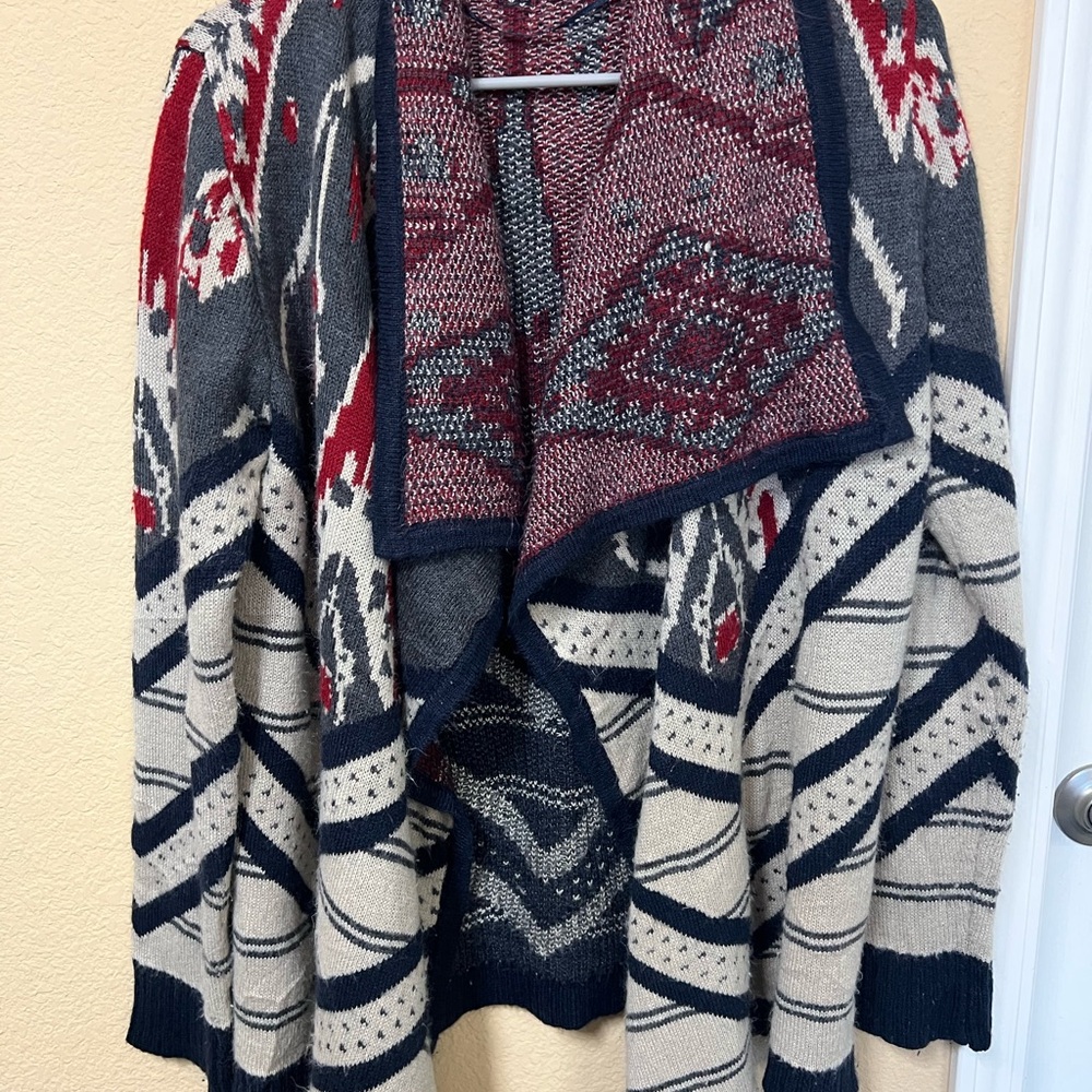 St. John's Bay Red and Cream Patterned Cardigan